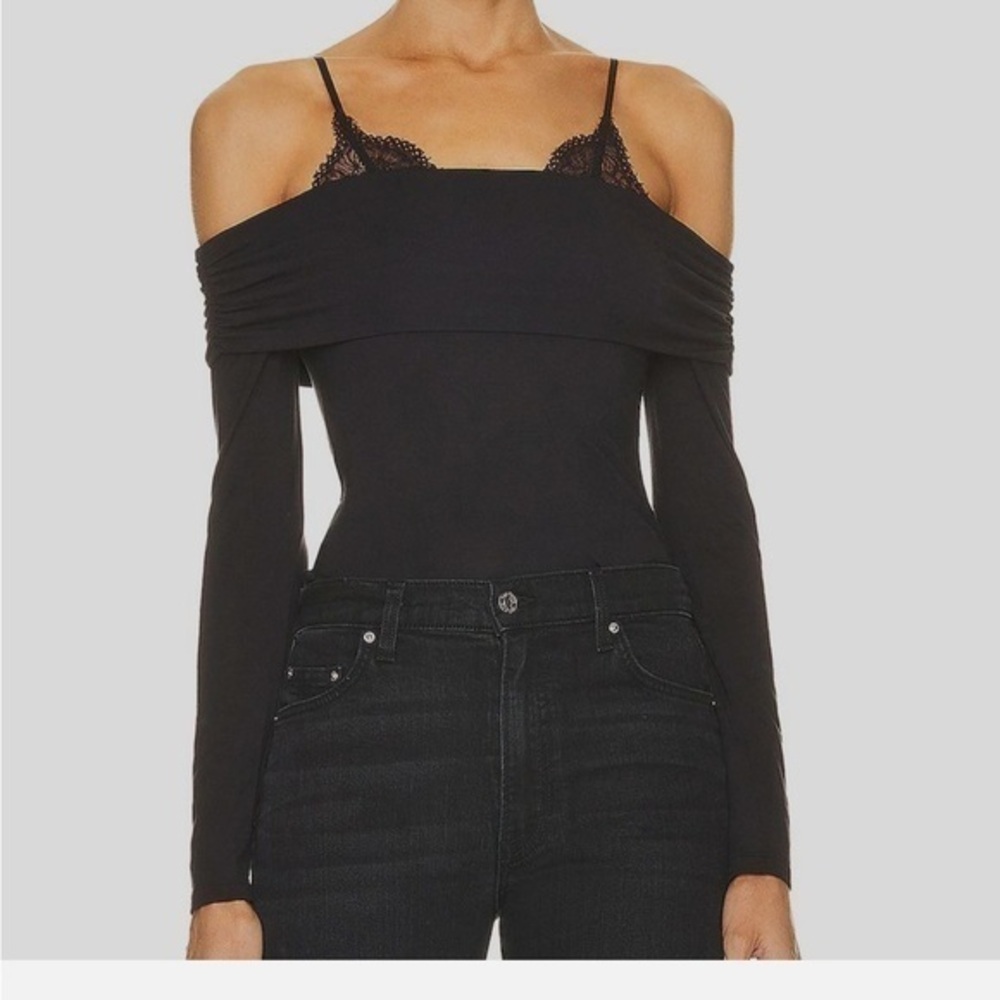 NEW ▶️ JONATHAN SIMKHAI ◀️ MIRRA LINGERIE LACE TOP BLACK MODAL MEDIUM